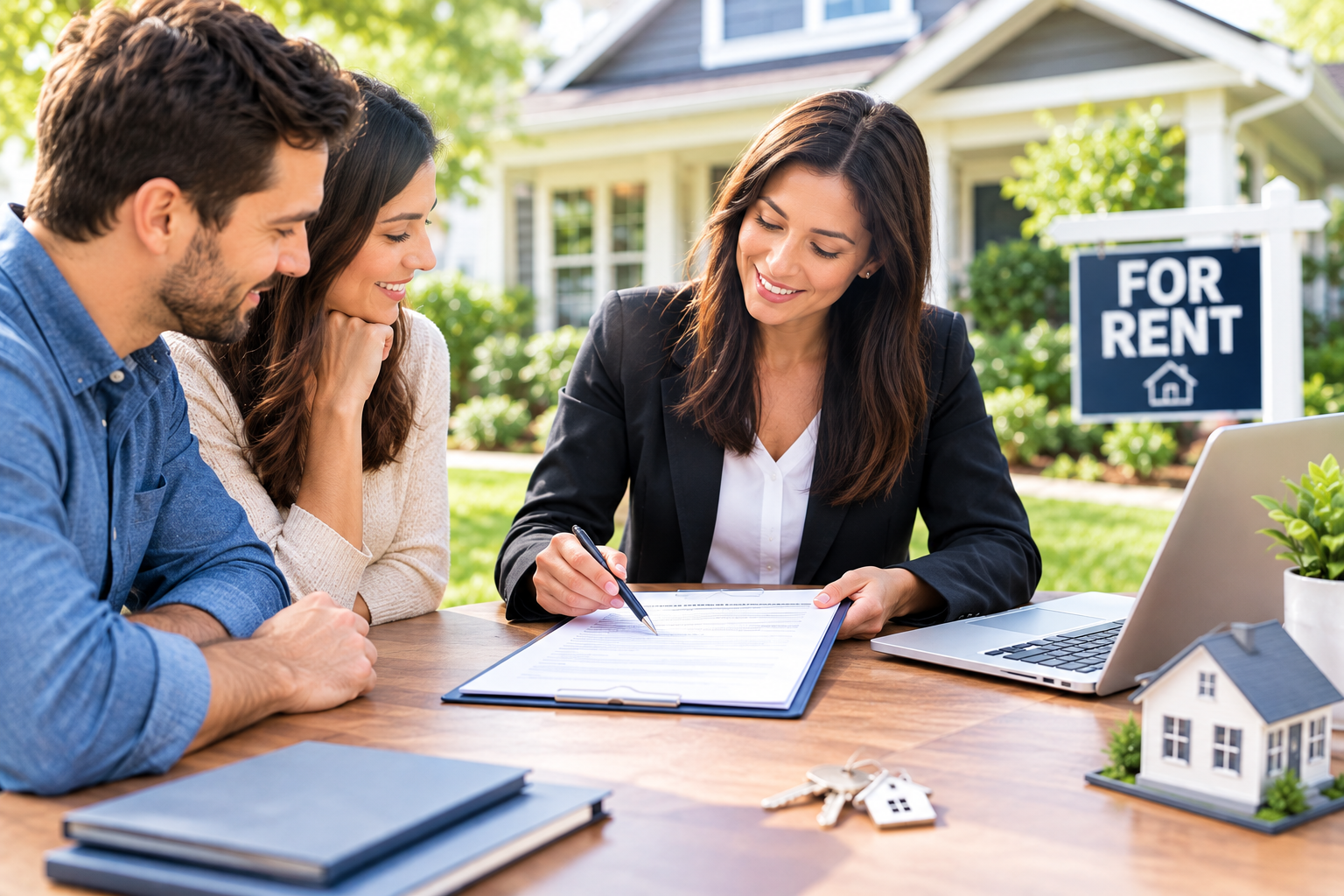Property manager helping a couple list their rental home